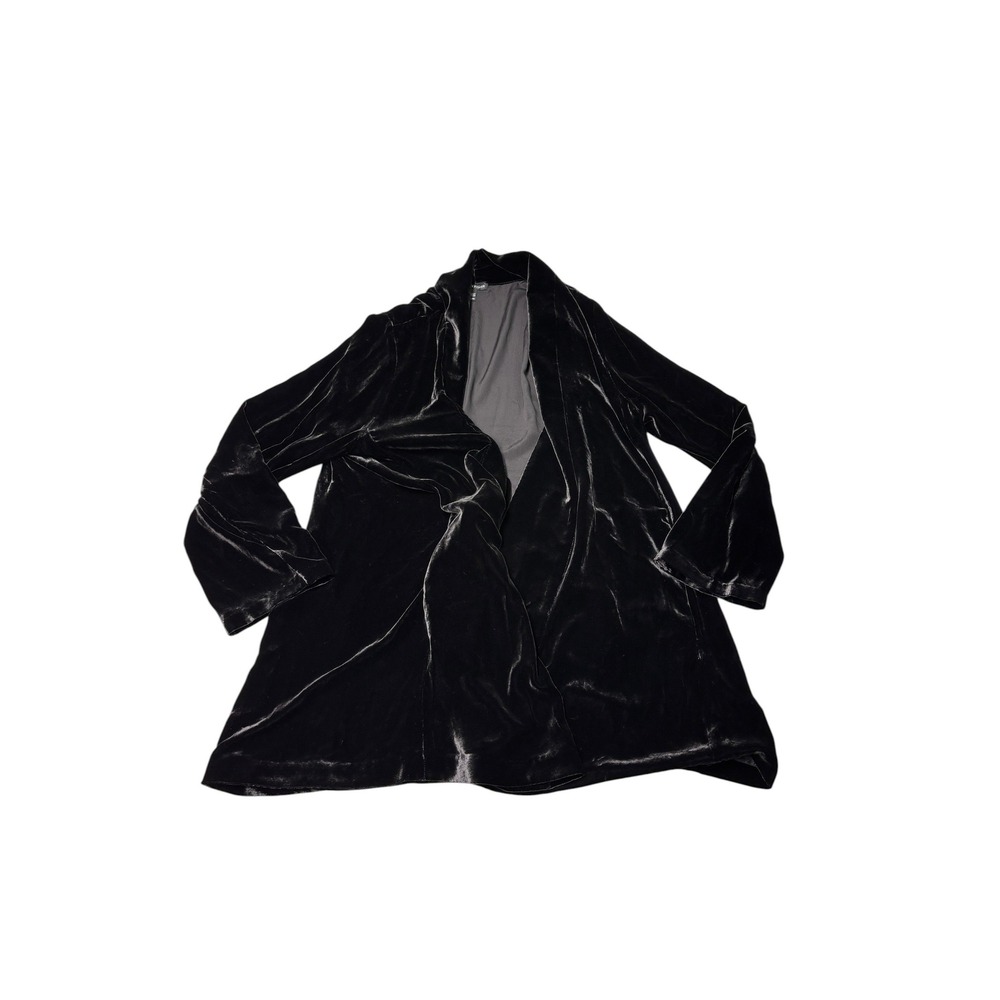 Eileen Fisher Black Silk Blend Velvet Open Front Cardigan Jacket Womens XL